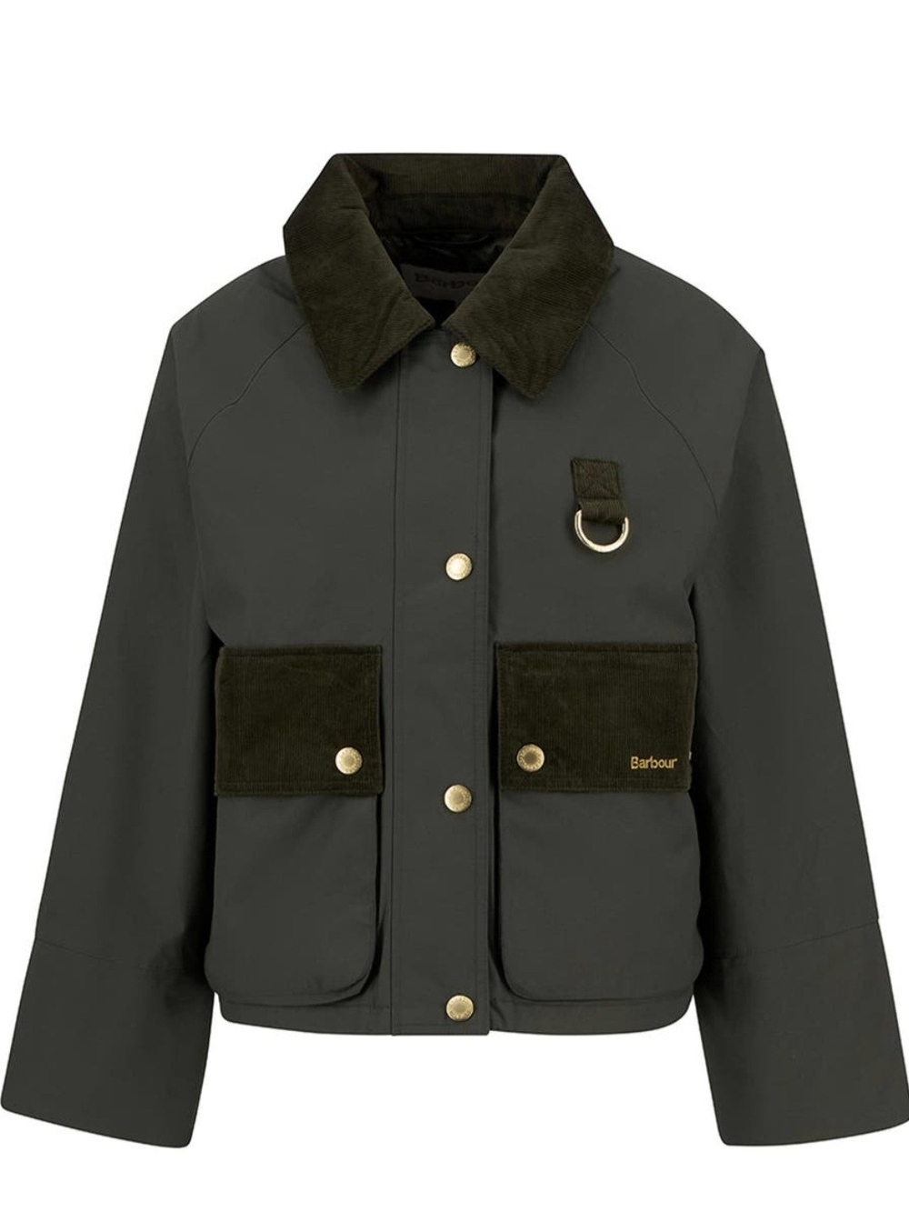 Barbour Phoebe Casual Cropped Jacket Olive Green Corduroy Trim Size US 6 - Picture 5 of 10